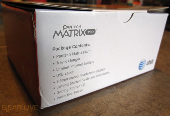 Pantech Matrix Pro package contents