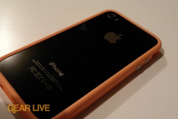 iPhone 4 back with orange Bumper Case