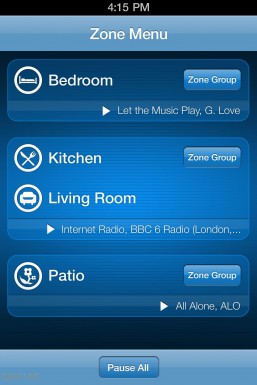 Sonos iPhone: Zone Menu