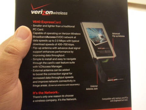 Verizon V640: The Back of the Box